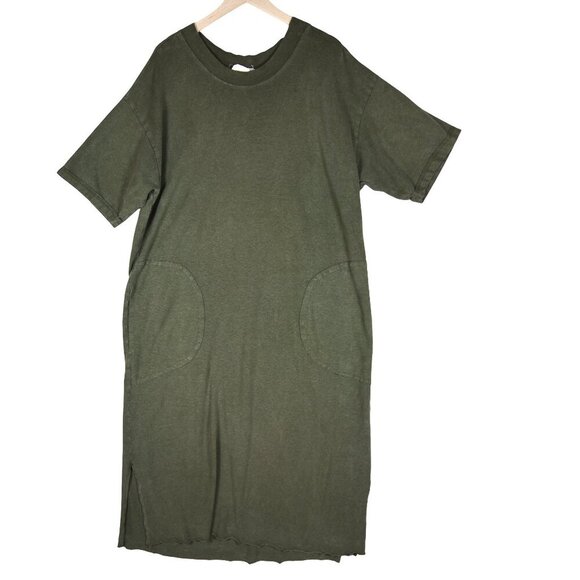 Back Beat Co. Dresses & Skirts - Back Beat Co. Olive Green T-Shirt Dress Size XL/XXL Hemp Cotton Pockets Relaxed